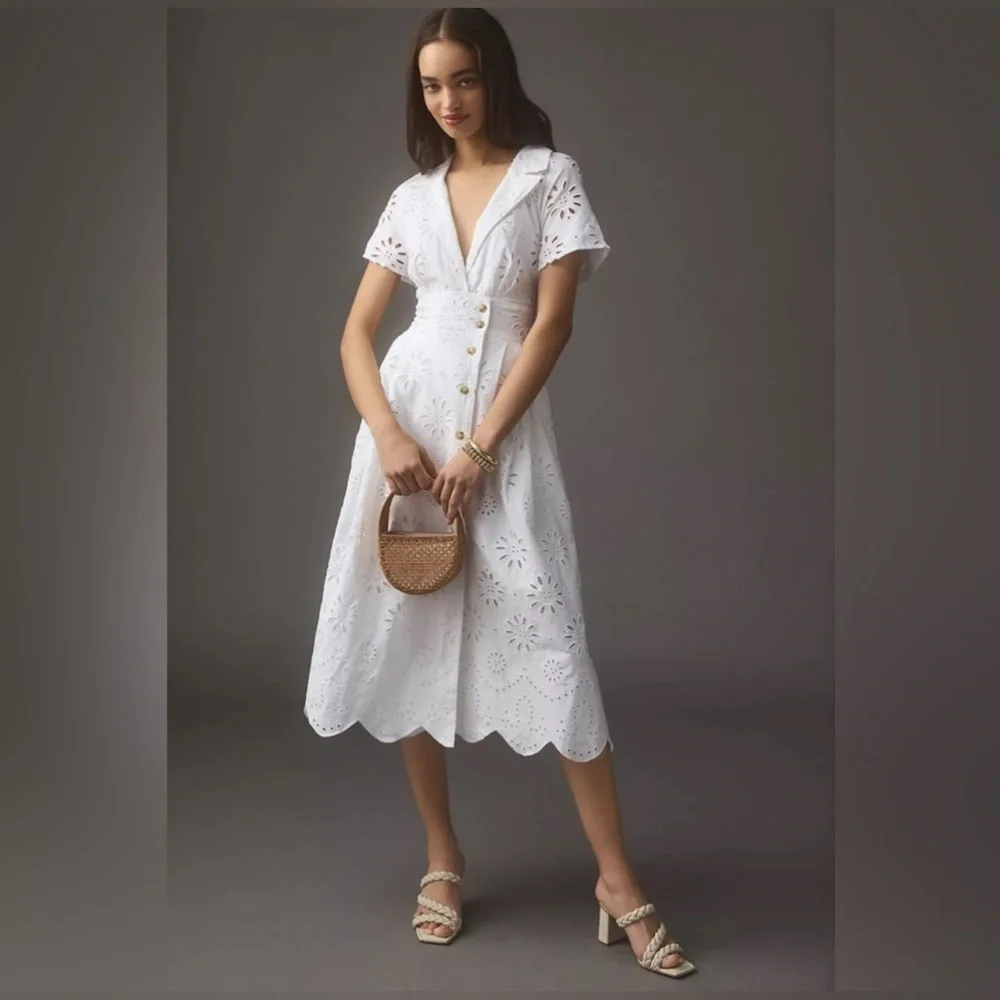 Anthropologie Eyelet Shirt Midi Dress, SMALL NWOT - Picture 3 of 10